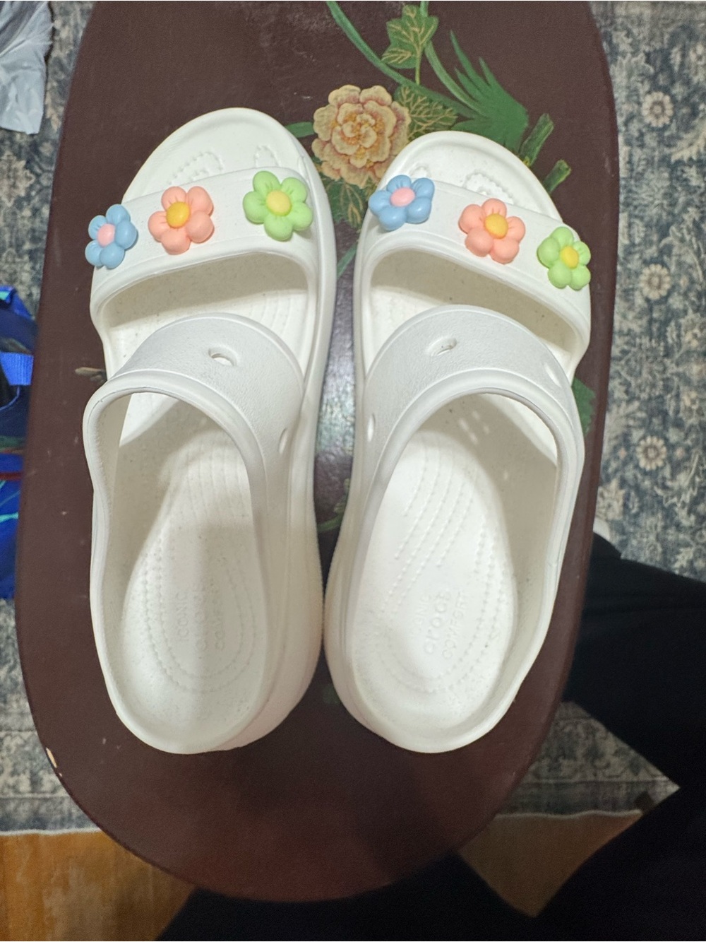 CROCS White Slide Sandals with Pastel Flower Charms